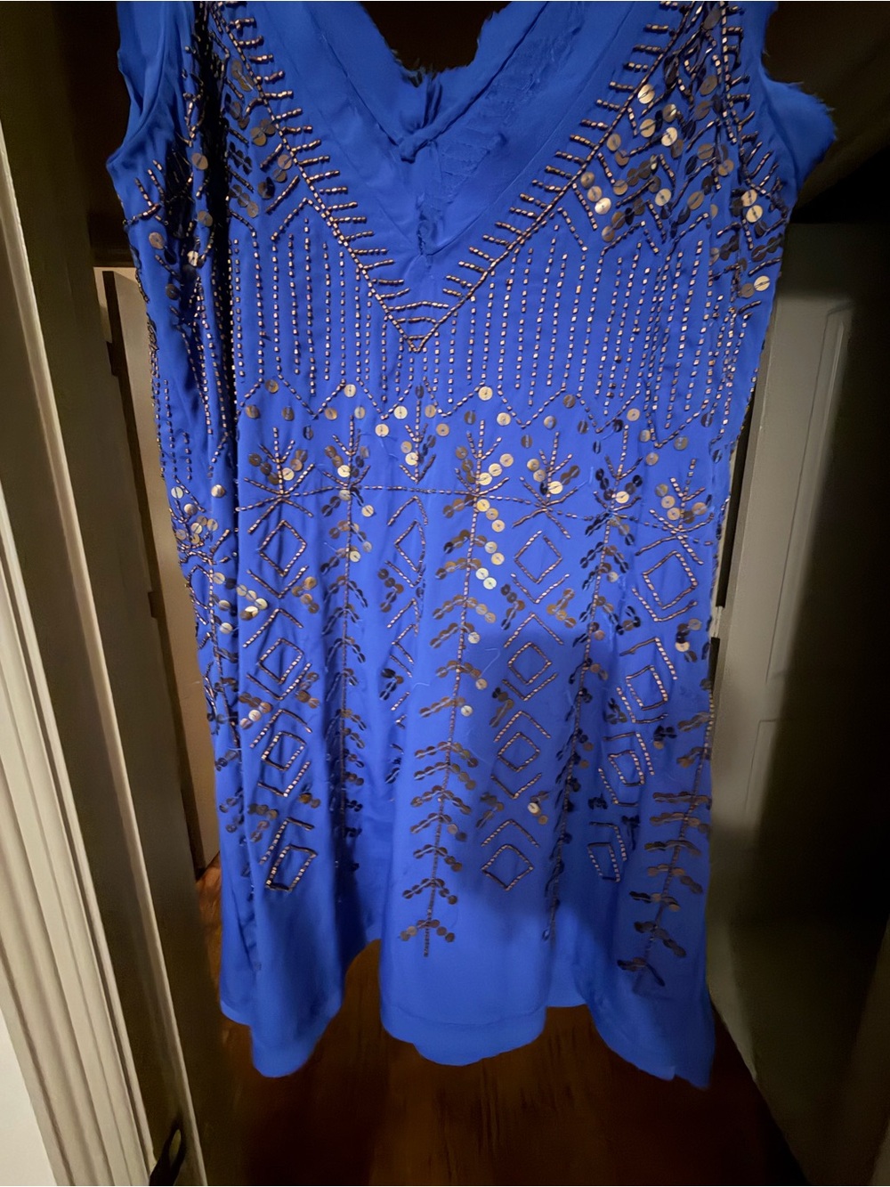 Free People Royal Blue Beaded Spaghetti Strap Mini Dress - Picture 4 of 7